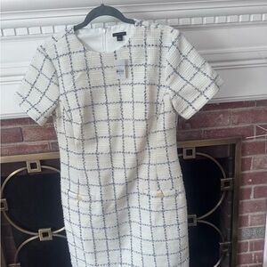Ann Taylor White and Navy Checkered Midi Dress